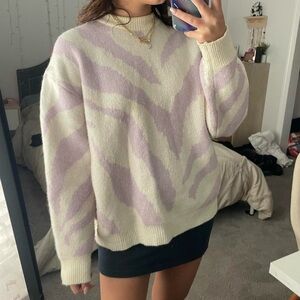 Bershka Cream and Purple Turtleneck Sweater